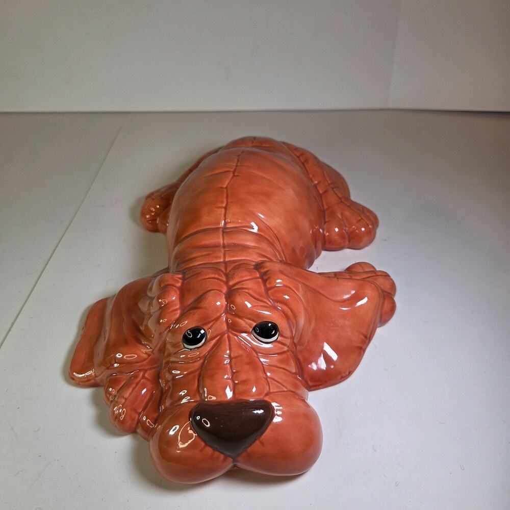 Vintage 1986 Kimple Mold Ceramic Basset Hound Wall Plaque Dog Art 12" USA